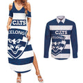 AFL Cats Football Custom Couples Matching Summer Maxi Dress and Long Sleeve Button Shirt Geelong Proud Indigenous Art - Aussie Hoodie