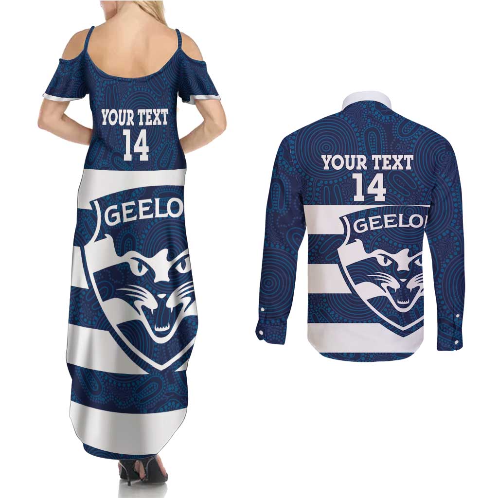 AFL Cats Football Custom Couples Matching Summer Maxi Dress and Long Sleeve Button Shirt Geelong Proud Indigenous Art - Aussie Hoodie