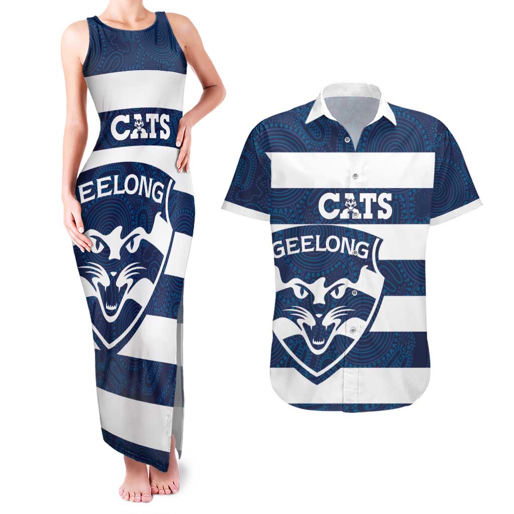 AFL Cats Football Custom Couples Matching Tank Maxi Dress and Hawaiian Shirt Geelong Proud Indigenous Art - Aussie Hoodie