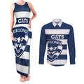 AFL Cats Football Custom Couples Matching Tank Maxi Dress and Long Sleeve Button Shirt Geelong Proud Indigenous Art - Aussie Hoodie
