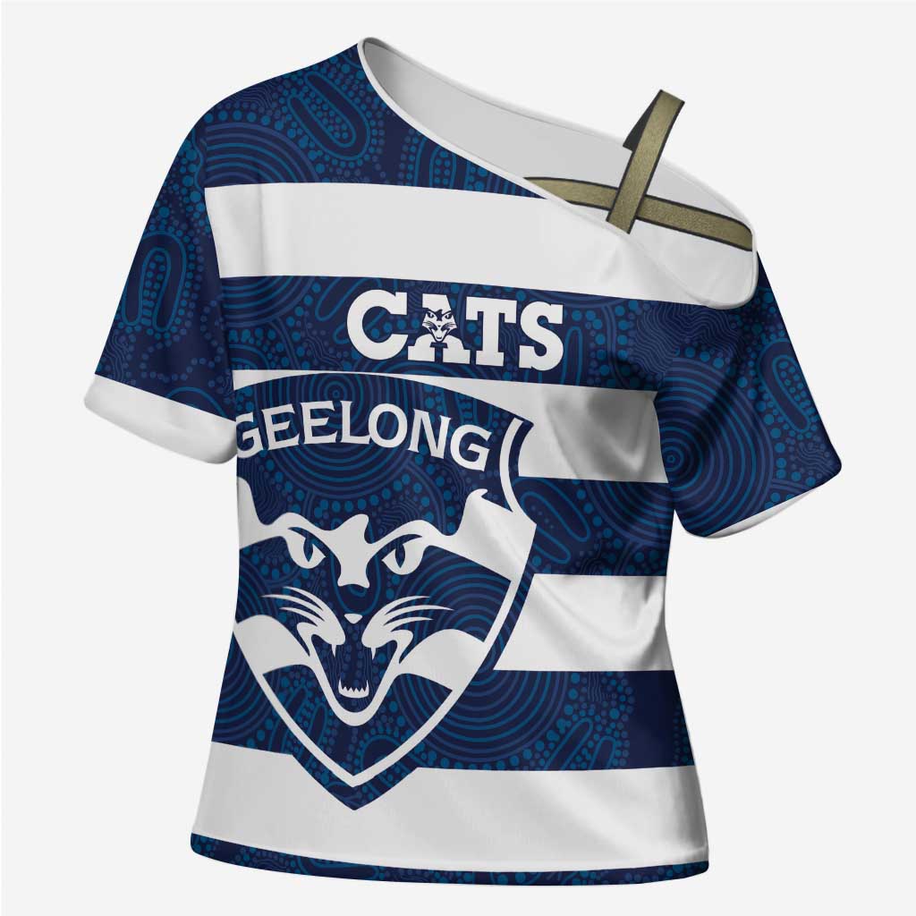 AFL Cats Football Custom Cross Shoulder Shirt Geelong Proud Indigenous Art - Aussie Hoodie