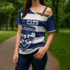 AFL Cats Football Custom Cross Shoulder Shirt Geelong Proud Indigenous Art - Aussie Hoodie