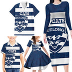 AFL Cats Football Custom Family Matching Long Sleeve Bodycon Dress and Hawaiian Shirt Geelong Proud Indigenous Art - Aussie Hoodie