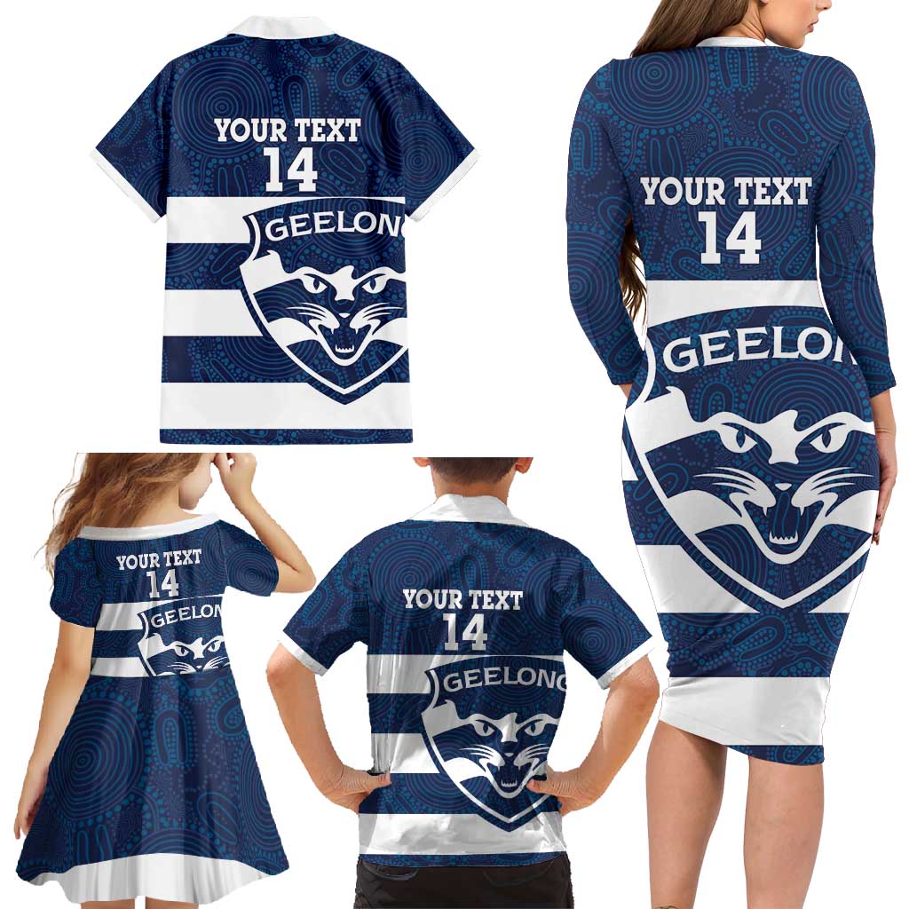 AFL Cats Football Custom Family Matching Long Sleeve Bodycon Dress and Hawaiian Shirt Geelong Proud Indigenous Art - Aussie Hoodie