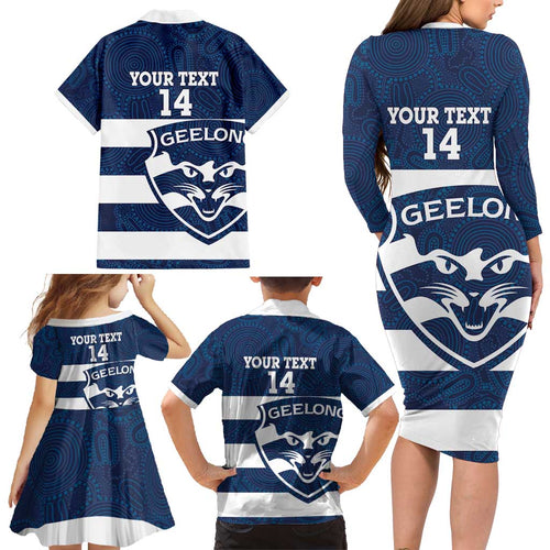 AFL Cats Football Custom Family Matching Long Sleeve Bodycon Dress and Hawaiian Shirt Geelong Proud Indigenous Art - Aussie Hoodie