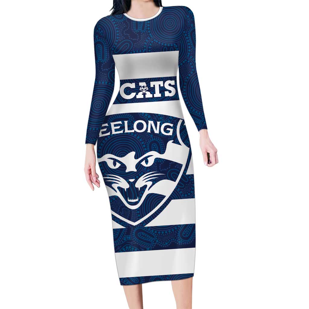 AFL Cats Football Custom Family Matching Long Sleeve Bodycon Dress and Hawaiian Shirt Geelong Proud Indigenous Art - Aussie Hoodie