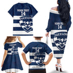 AFL Cats Football Custom Family Matching Off The Shoulder Long Sleeve Dress and Hawaiian Shirt Geelong Proud Indigenous Art - Aussie Hoodie