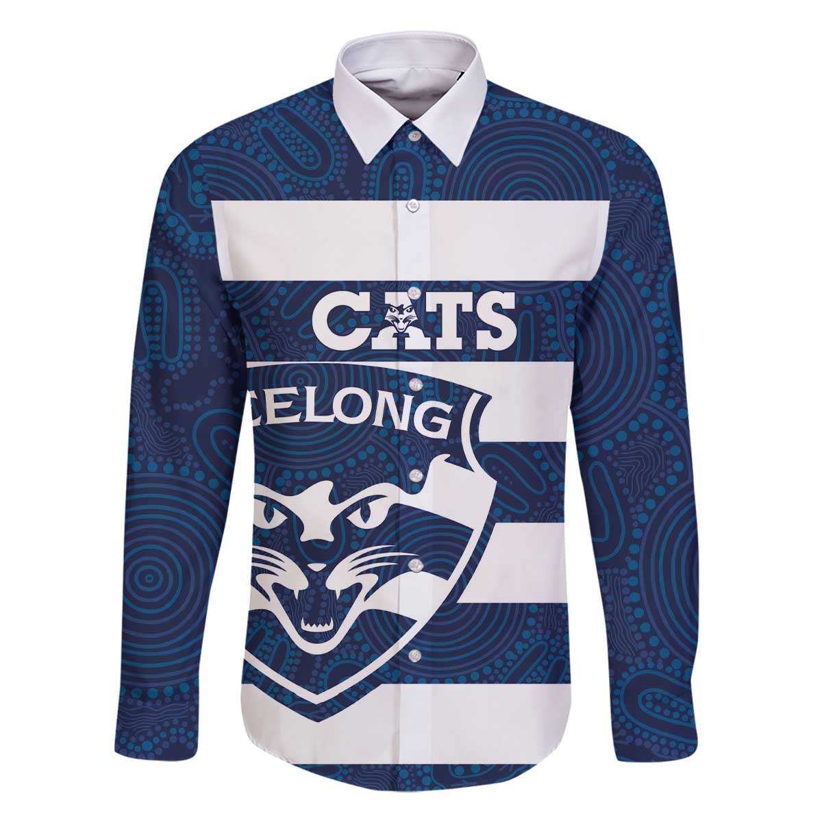 AFL Cats Football Custom Family Matching Off The Shoulder Long Sleeve Dress and Hawaiian Shirt Geelong Proud Indigenous Art - Aussie Hoodie