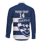 AFL Cats Football Custom Family Matching Off The Shoulder Long Sleeve Dress and Hawaiian Shirt Geelong Proud Indigenous Art - Aussie Hoodie