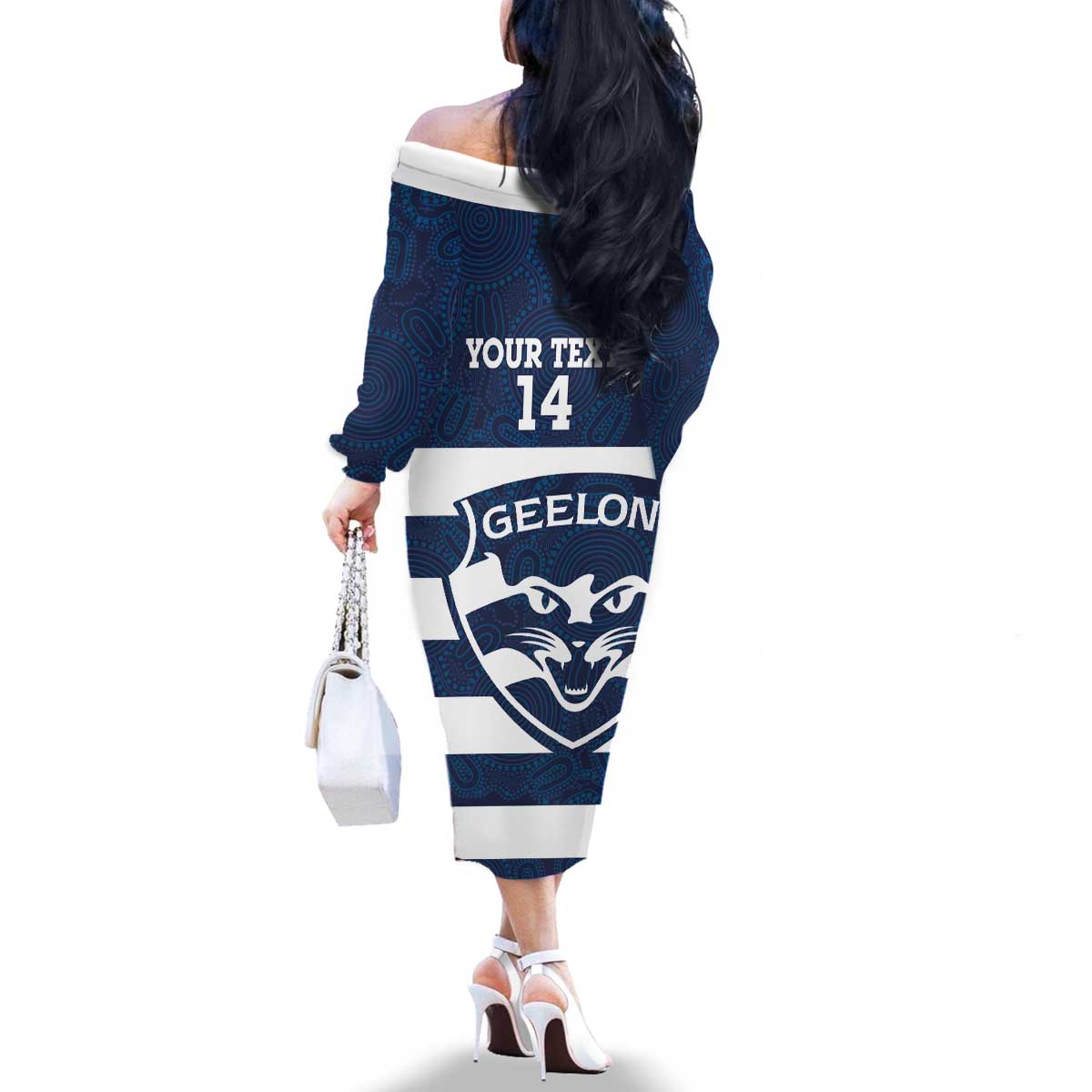 AFL Cats Football Custom Family Matching Off The Shoulder Long Sleeve Dress and Hawaiian Shirt Geelong Proud Indigenous Art - Aussie Hoodie