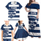 AFL Cats Football Custom Family Matching Off Shoulder Maxi Dress and Hawaiian Shirt Geelong Proud Indigenous Art - Aussie Hoodie