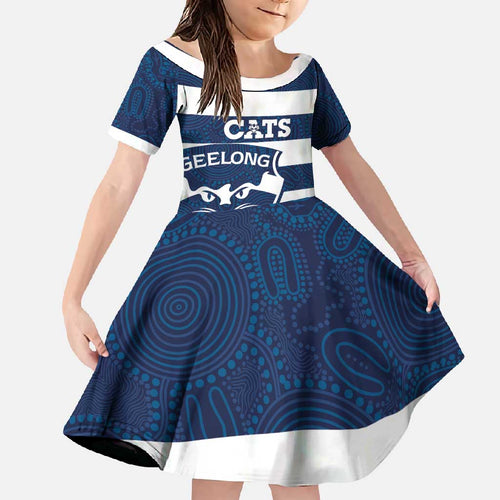 AFL Cats Football Custom Family Matching Off Shoulder Maxi Dress and Hawaiian Shirt Geelong Proud Indigenous Art - Aussie Hoodie