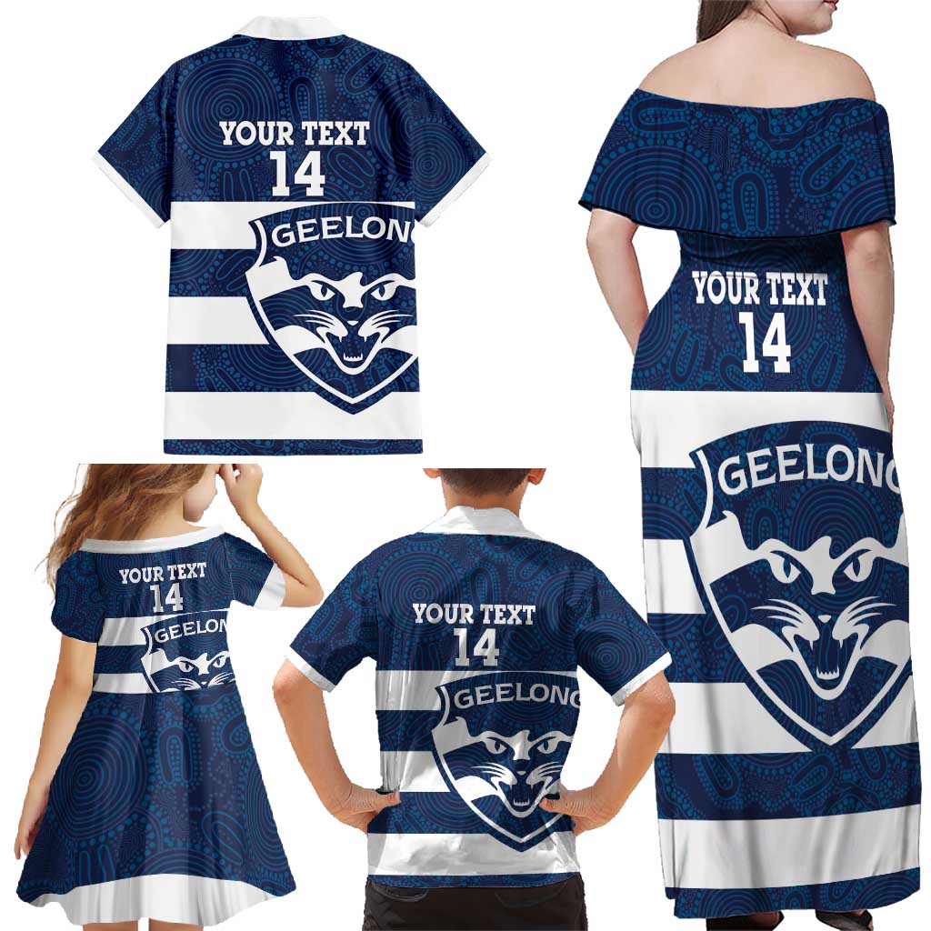 AFL Cats Football Custom Family Matching Off Shoulder Maxi Dress and Hawaiian Shirt Geelong Proud Indigenous Art - Aussie Hoodie