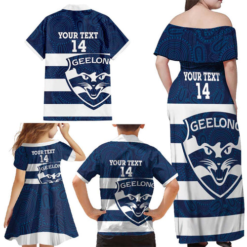 AFL Cats Football Custom Family Matching Off Shoulder Maxi Dress and Hawaiian Shirt Geelong Proud Indigenous Art - Aussie Hoodie