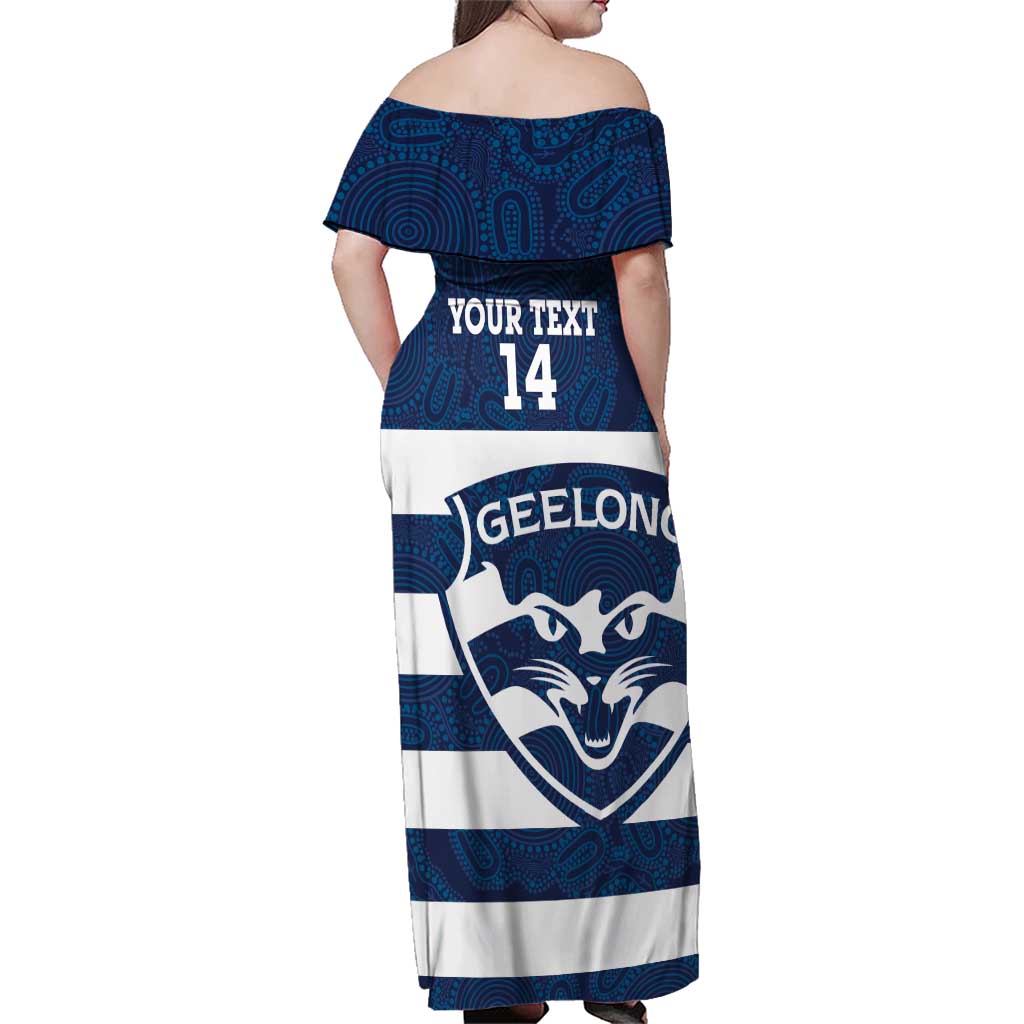 AFL Cats Football Custom Family Matching Off Shoulder Maxi Dress and Hawaiian Shirt Geelong Proud Indigenous Art - Aussie Hoodie
