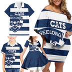 AFL Cats Football Custom Family Matching Off Shoulder Short Dress and Hawaiian Shirt Geelong Proud Indigenous Art - Aussie Hoodie