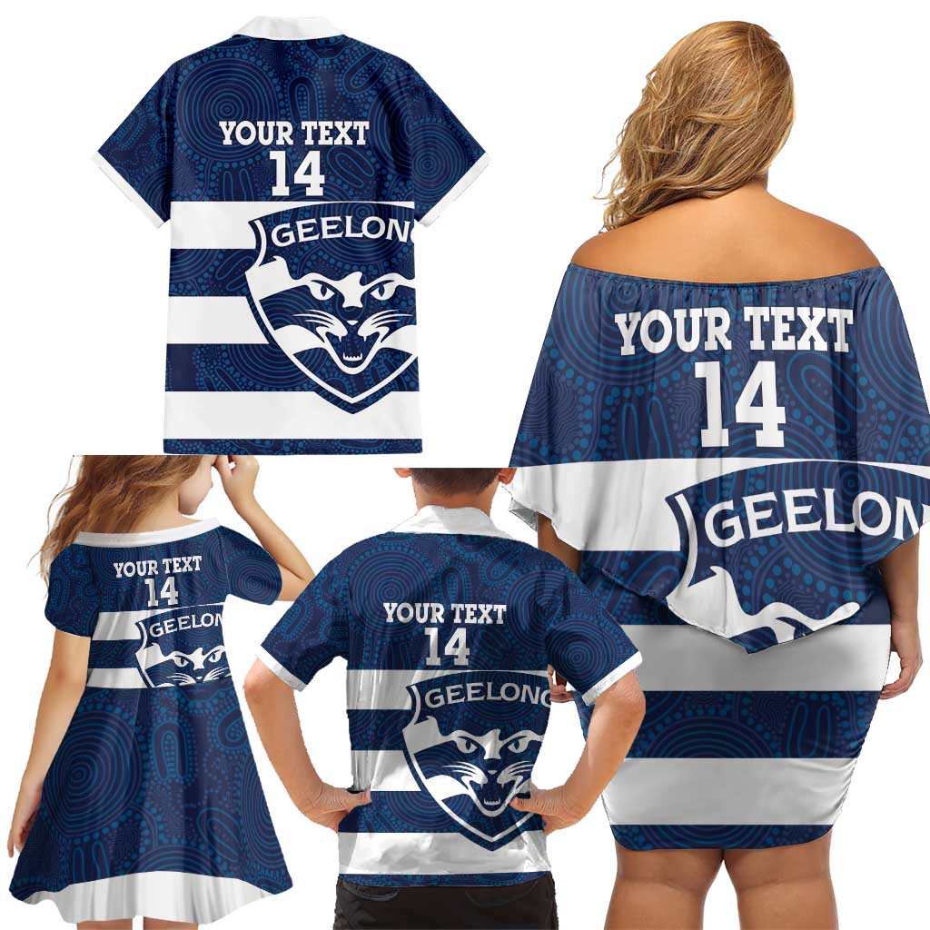 AFL Cats Football Custom Family Matching Off Shoulder Short Dress and Hawaiian Shirt Geelong Proud Indigenous Art - Aussie Hoodie