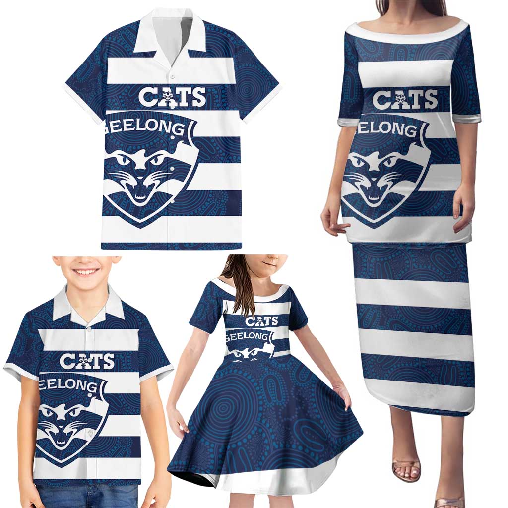 AFL Cats Football Custom Family Matching Puletasi and Hawaiian Shirt Geelong Proud Indigenous Art - Aussie Hoodie