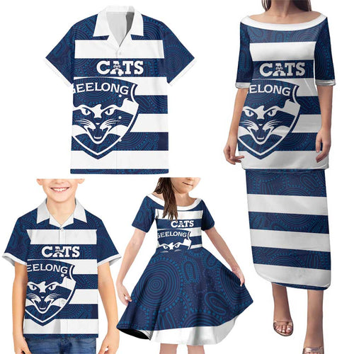 AFL Cats Football Custom Family Matching Puletasi and Hawaiian Shirt Geelong Proud Indigenous Art - Aussie Hoodie
