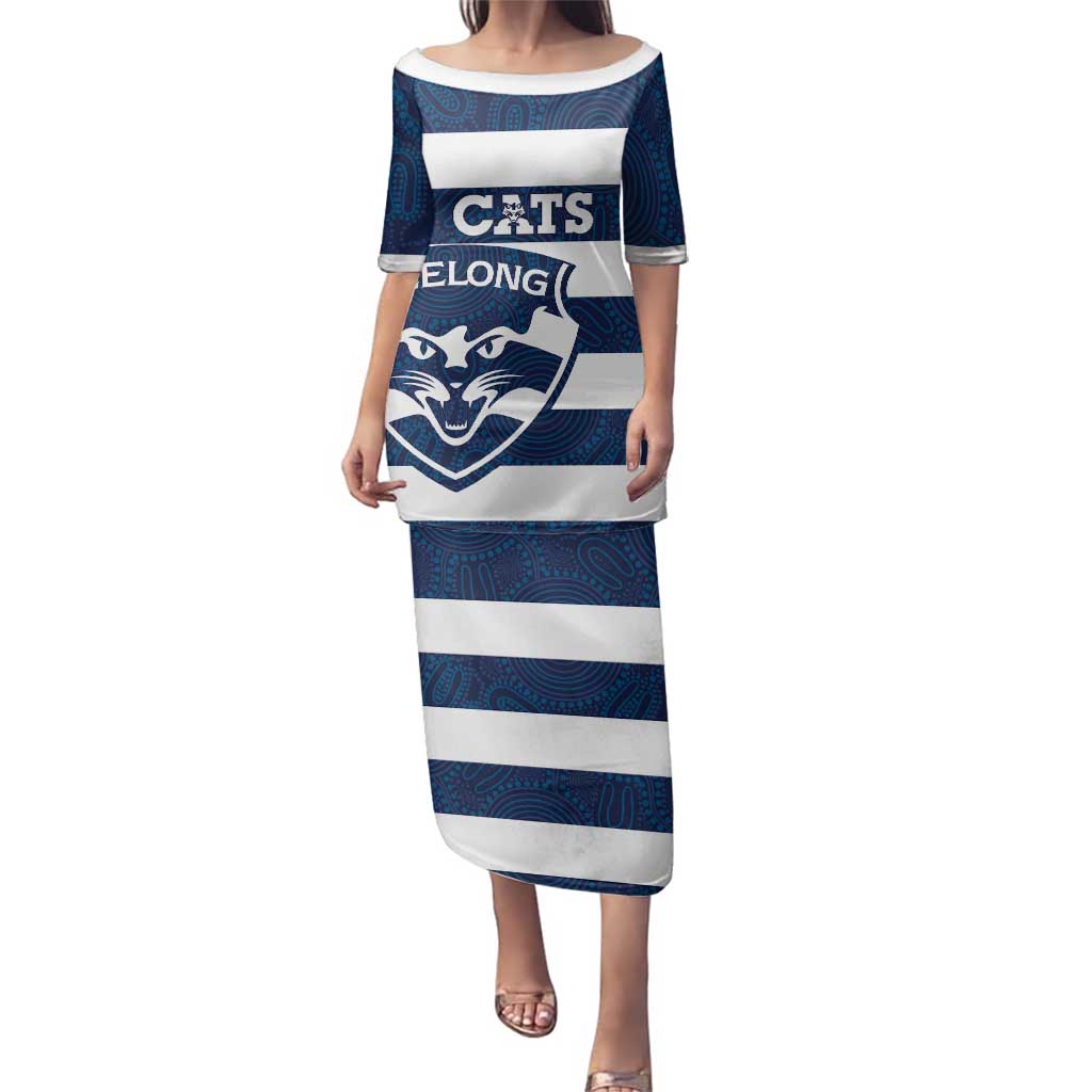 AFL Cats Football Custom Family Matching Puletasi and Hawaiian Shirt Geelong Proud Indigenous Art - Aussie Hoodie
