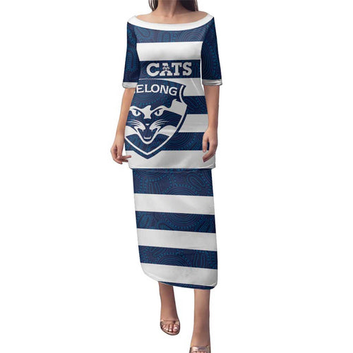AFL Cats Football Custom Family Matching Puletasi and Hawaiian Shirt Geelong Proud Indigenous Art - Aussie Hoodie
