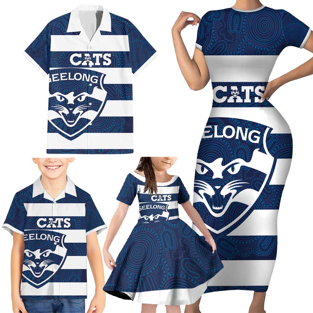 AFL Cats Football Custom Family Matching Short Sleeve Bodycon Dress and Hawaiian Shirt Geelong Proud Indigenous Art - Aussie Hoodie