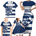 AFL Cats Football Custom Family Matching Short Sleeve Bodycon Dress and Hawaiian Shirt Geelong Proud Indigenous Art - Aussie Hoodie