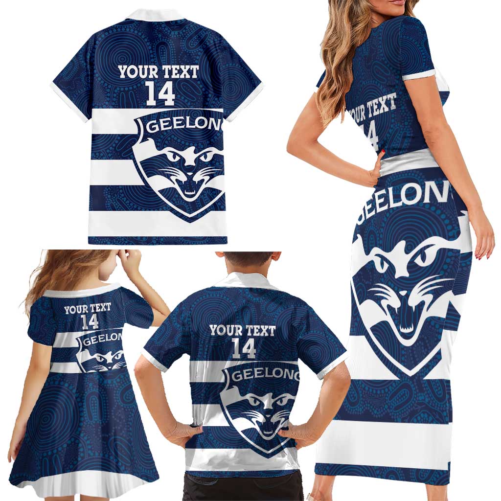 AFL Cats Football Custom Family Matching Short Sleeve Bodycon Dress and Hawaiian Shirt Geelong Proud Indigenous Art - Aussie Hoodie