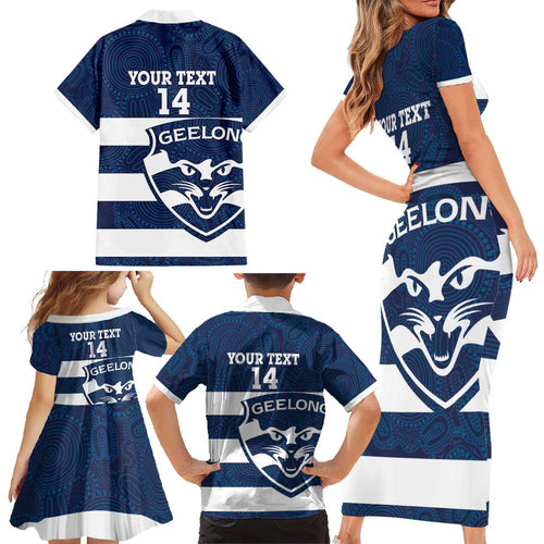 AFL Cats Football Custom Family Matching Short Sleeve Bodycon Dress and Hawaiian Shirt Geelong Proud Indigenous Art - Aussie Hoodie