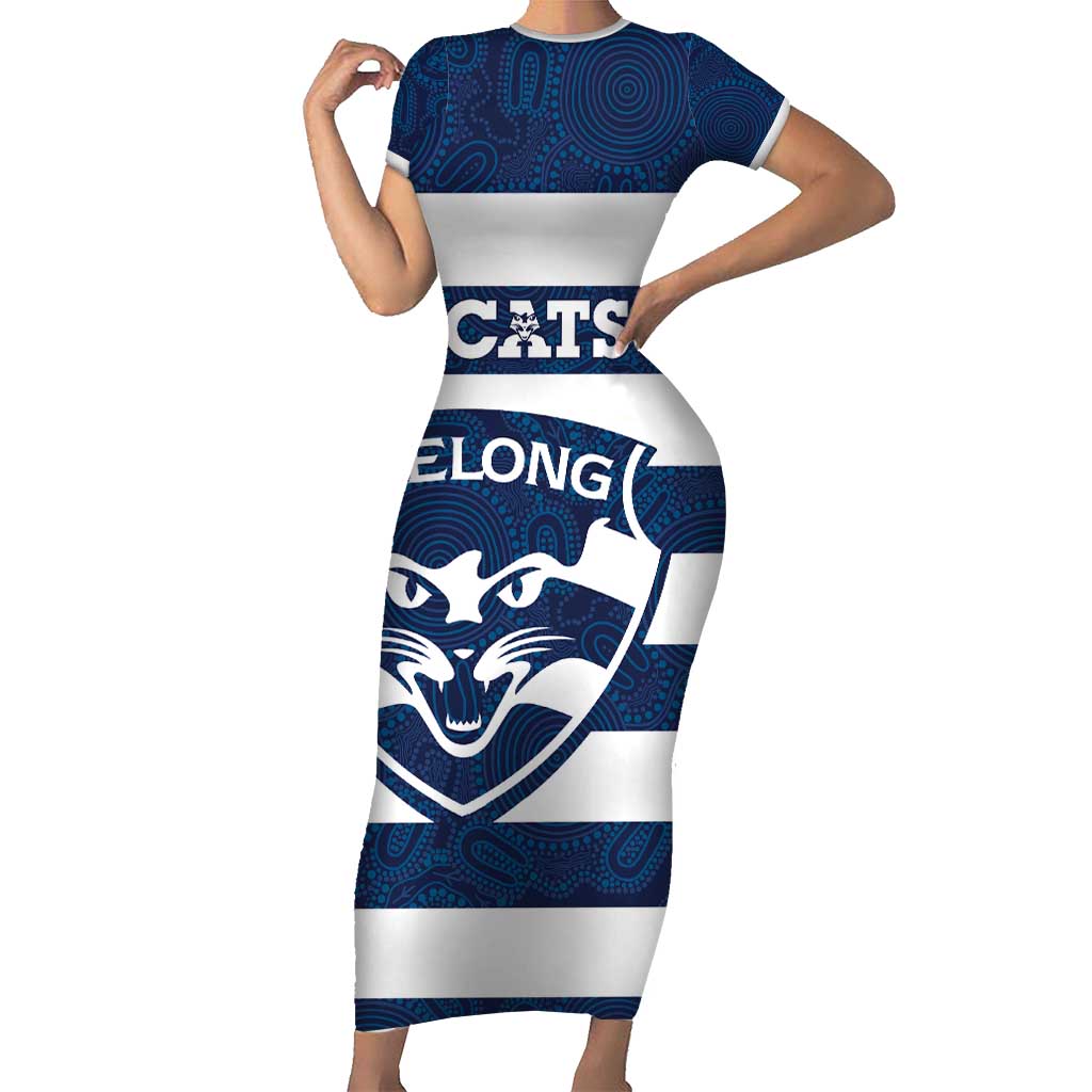 AFL Cats Football Custom Family Matching Short Sleeve Bodycon Dress and Hawaiian Shirt Geelong Proud Indigenous Art - Aussie Hoodie