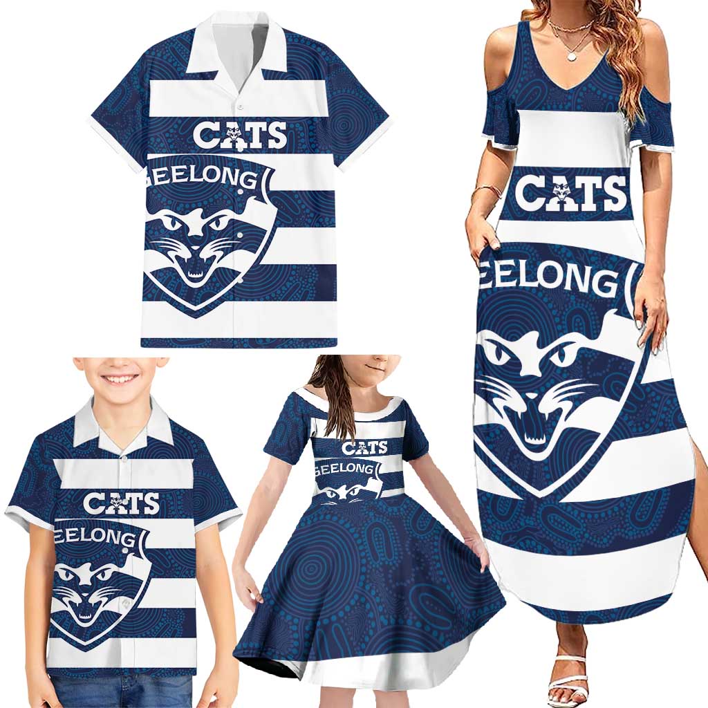 AFL Cats Football Custom Family Matching Summer Maxi Dress and Hawaiian Shirt Geelong Proud Indigenous Art - Aussie Hoodie