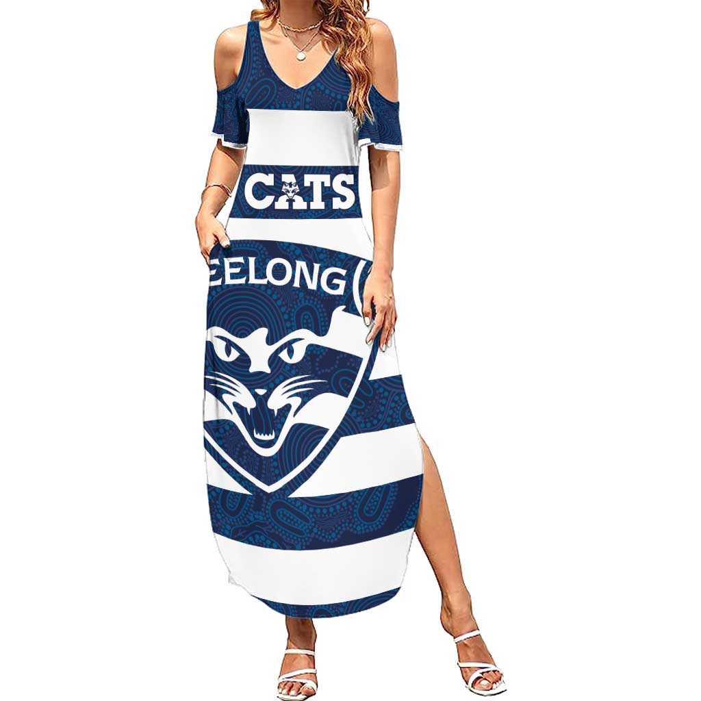 AFL Cats Football Custom Family Matching Summer Maxi Dress and Hawaiian Shirt Geelong Proud Indigenous Art - Aussie Hoodie