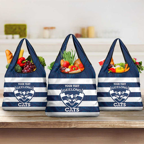 AFL Cats Football Custom Grocery Bag Geelong Proud Indigenous Art - Aussie Hoodie