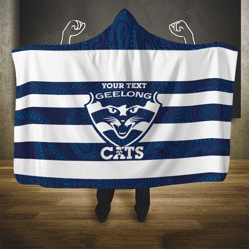 AFL Cats Football Custom Hooded Blanket Geelong Proud Indigenous Art - Aussie Hoodie