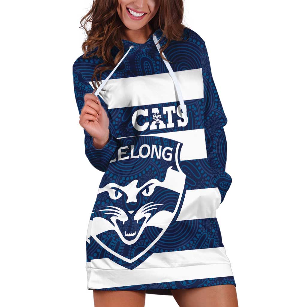 AFL Cats Football Custom Hoodie Dress Geelong Proud Indigenous Art - Aussie Hoodie