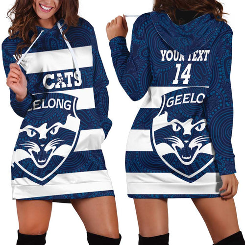 AFL Cats Football Custom Hoodie Dress Geelong Proud Indigenous Art - Aussie Hoodie