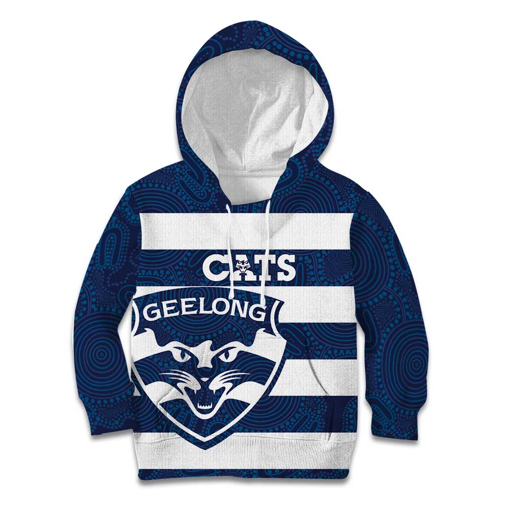 AFL Cats Football Custom Kid Hoodie Geelong Proud Indigenous Art - Aussie Hoodie