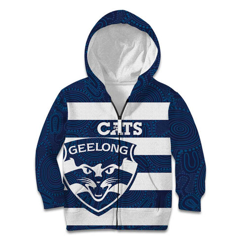 AFL Cats Football Custom Kid Hoodie Geelong Proud Indigenous Art - Aussie Hoodie