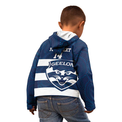 AFL Cats Football Custom Kid Hoodie Geelong Proud Indigenous Art - Aussie Hoodie