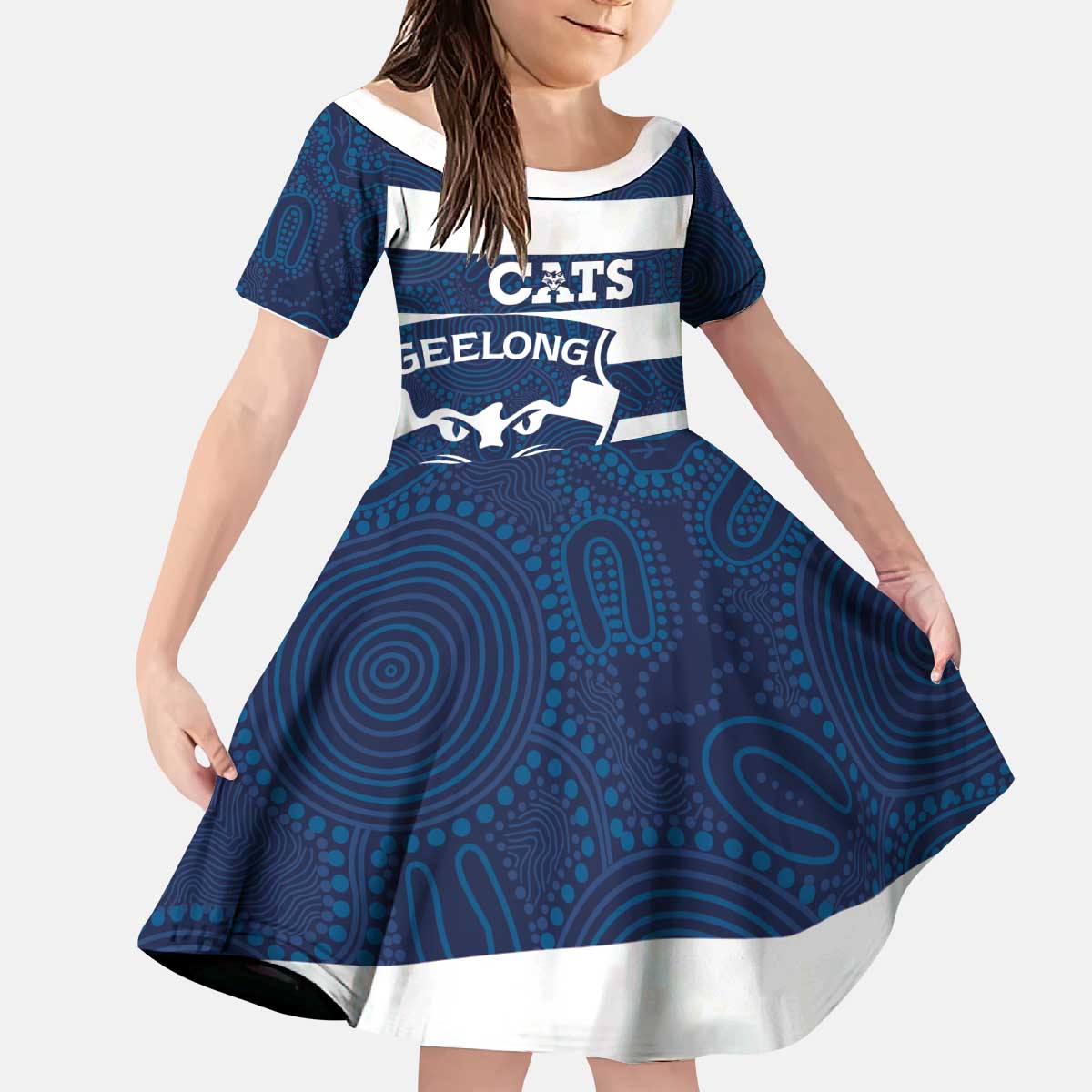 AFL Cats Football Custom Kid Short Sleeve Dress Geelong Proud Indigenous Art - Aussie Hoodie