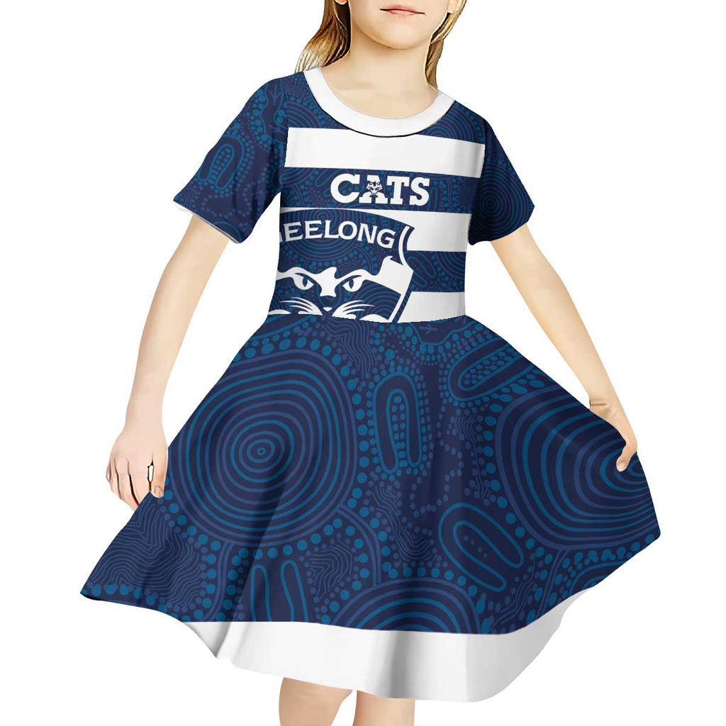 AFL Cats Football Custom Kid Short Sleeve Dress Geelong Proud Indigenous Art - Aussie Hoodie
