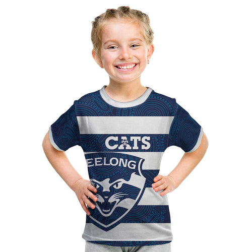 AFL Cats Football Custom Kid T Shirt Geelong Proud Indigenous Art - Aussie Hoodie