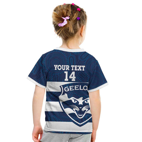 AFL Cats Football Custom Kid T Shirt Geelong Proud Indigenous Art - Aussie Hoodie
