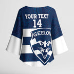 AFL Cats Football Custom Kimono Sleeve Blouse Geelong Proud Indigenous Art - Aussie Hoodie