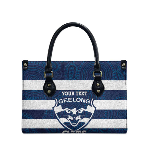 AFL Cats Football Custom Leather Bag Geelong Proud Indigenous Art - Aussie Hoodie
