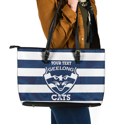 AFL Cats Football Custom Leather Tote Bag Geelong Proud Indigenous Art - Aussie Hoodie