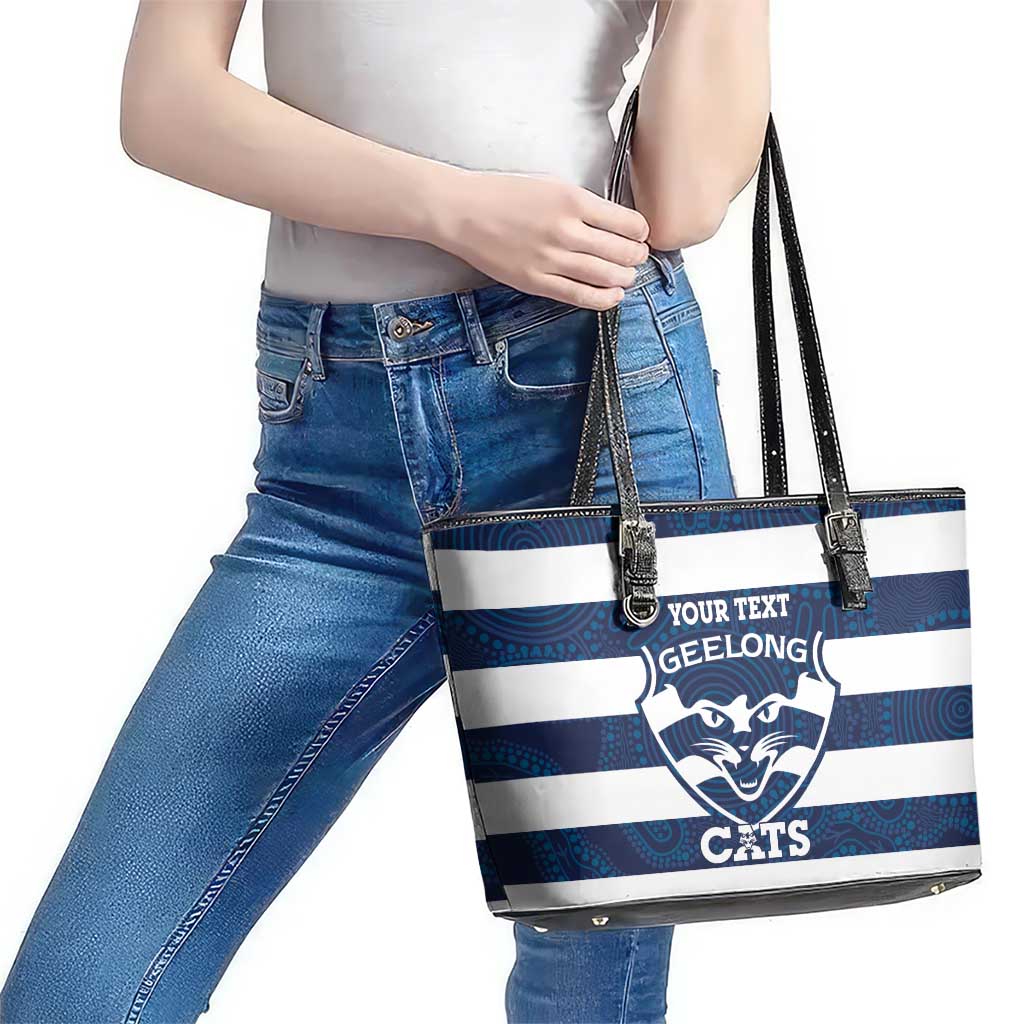 AFL Cats Football Custom Leather Tote Bag Geelong Proud Indigenous Art - Aussie Hoodie