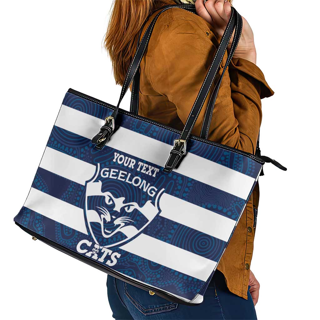 AFL Cats Football Custom Leather Tote Bag Geelong Proud Indigenous Art - Aussie Hoodie