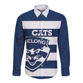 AFL Cats Football Custom Long Sleeve Button Shirt Geelong Proud Indigenous Art - Aussie Hoodie