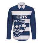 AFL Cats Football Custom Long Sleeve Button Shirt Geelong Proud Indigenous Art - Aussie Hoodie
